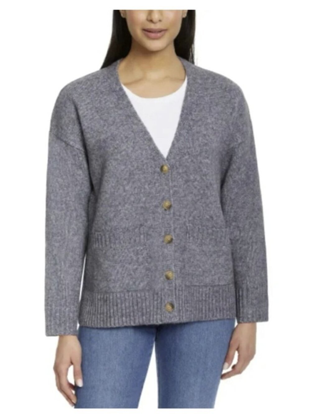 Ella Moss V-Neck Button Front Boyfriend Knit Cardigan Sweater New Gray Size XXL